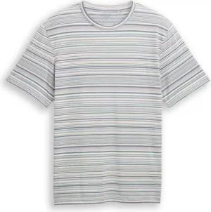 TOM TAILOR Herren T-Shirt mit Streifenmuster, weiß, Gestreift, Gr. XXXL