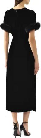 Fendi - Fur Trim Velvet Midi Dress - Größe 42 - schwarz