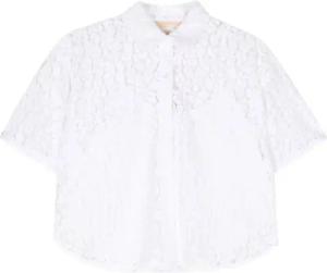 Michael Kors - Lace Crop Shirt With Classic Collar - Größe XL - weiß