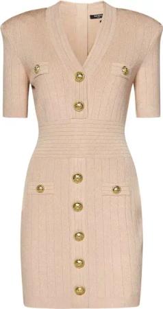 Balmain - Pink Ribbed Knit Mini Dress - Größe 38 - pink
