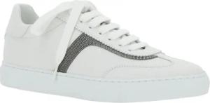 Brunello Cucinelli Low-Top Sneaker - White Leather Sneaker With Monili Chain Detail - Gr. 36 (EU) - in Weiß - für Damen