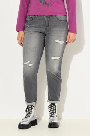 Ulla Popken Regular-fit-Jeans Boyfriend-Jeans Destroy-Effekte Stretch