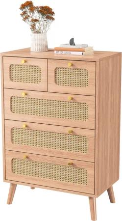 FUROKOY Sideboard Rattan-Kommode Küchenschrank, Holzbeine (Buffetschrank