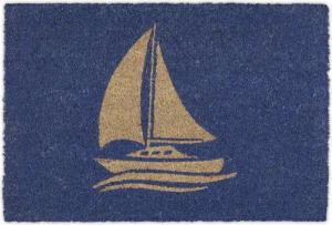relaxdays Fußmatte mit Segelschiff blau, Höhe: