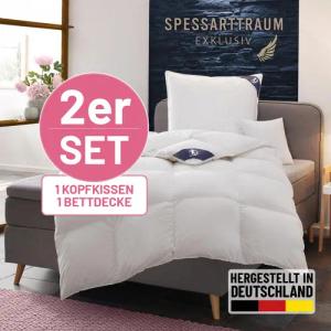 SPESSARTTRAUM Daunenbettdecke + 3-Kammer-Kopfkissen "Exklusiv, 2-tlg, hergestellt in Deutschland, made in Germany, Set", (Spar-Set, Decke mit Kissen), Sparset: 5 Wärmeklassen, 135x200 cm & 155x220 cm