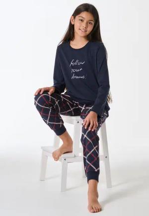 Schlafanzug lang Bündchen Karo nachtblau - Teens Nightwear 176