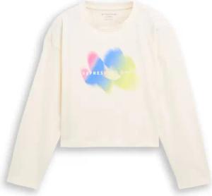 TOM TAILOR Mädchen Cropped Langarmshirt mit Print, weiß, Uni, Gr. 140
