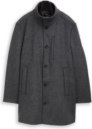 TOM TAILOR Herren 2-in-1 Wollmantel mit abnehmbarer Innenjacke, schwarz, Meliert, Gr. S