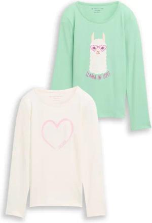 TOM TAILOR Mädchen Langarmshirt mit Print im 2er-Pack, weiß, Uni, Gr. 116/122