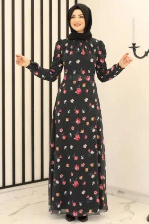 Modavitrini Chiffonkleid Damen Kleid Geblümtes Abendkleid