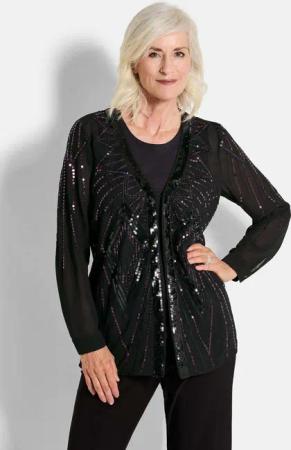 GOLDNER Chiffonbluse Chiffon-Jäckchen mit Pailletten
