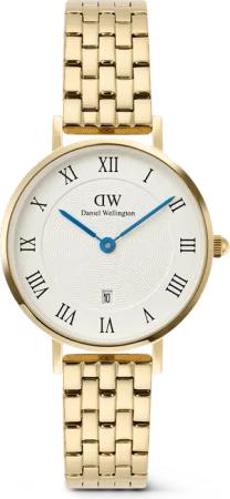 Daniel Wellington DW Uhr Petite Roman Numerals Date 5-link Gold 28mm