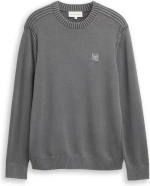 TOM TAILOR Herren Strickpullover im Washed-Look aus Baumwolle, grau, Uni, Gr. L