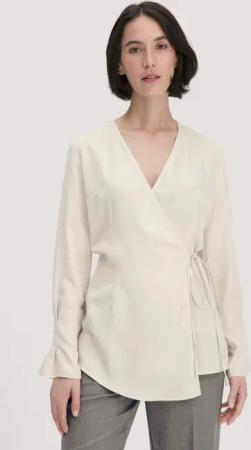 hessnatur Damen Wickelbluse Regular aus TENCEL™ Lyocell - beige - Größe 46