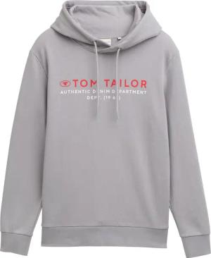 TOM TAILOR Herren Hoodie Sweatshirt mit Logo-Print, grau, Uni, Gr. XL