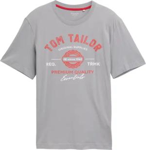 TOM TAILOR Herren T-Shirt mit Logo-Print, grau, Logo Print, Gr. M