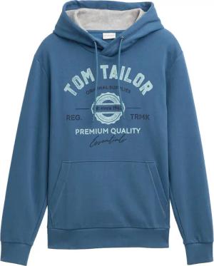 TOM TAILOR Herren Hoodie Sweatshirt mit Logo-Print, blau, Logo Print, Gr. L