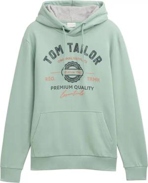 TOM TAILOR Herren Hoodie Sweatshirt mit Logo-Print, grün, Logo Print, Gr. S