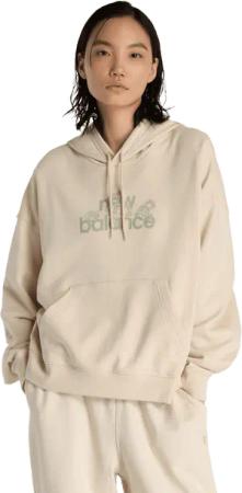 New Balance Flower Hoodie Damen Kapuzenpullover - Beige - Größe M - Baumwoll-Jersey