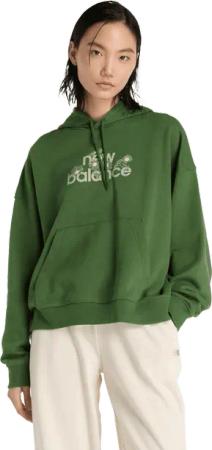 New Balance Flower Hoodie Damen Kapuzenpullover - Grün - Größe XS - Baumwoll-Jersey