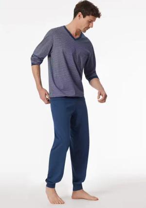 Schlafanzug lang Bündchen blau gemustert - Comfort Essentials 58