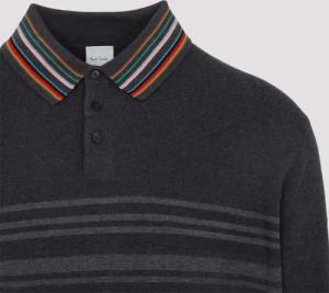 Paul Smith - Striped Polo Shirt With Collar Detail - Größe L - schwarz