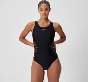 Damen Placement Muscleback Badeanzug Schwarz/Orange
