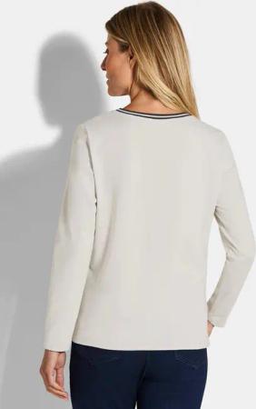 Jersey-Shirt mit Frontprint - taupe / blau - Gr. 52 von Goldner Fashion