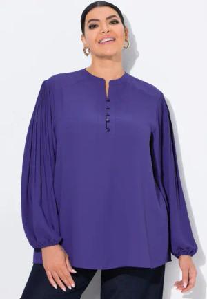 Ulla Popken Longbluse Bluse Zierfalten Stehkragen