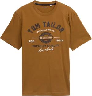 TOM TAILOR Herren T-Shirt mit Logo-Print, braun, Logo Print, Gr. M