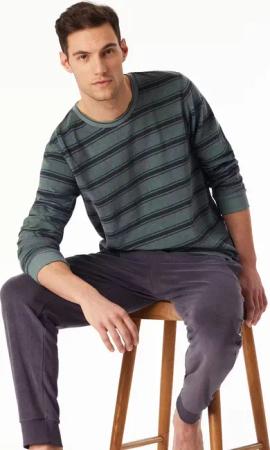 Schlafanzug lang Frottee Bündchen Ringel mineral - Casual Nightwear 58