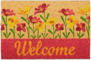 relaxdays Fußmatte Kokos Welcome Blume, Höhe: