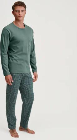 CALIDA Relax Comfy 3 Pyjama, langfür Herren, M, Grün, In wärmender Baumwolle durch eine erholsame Nacht