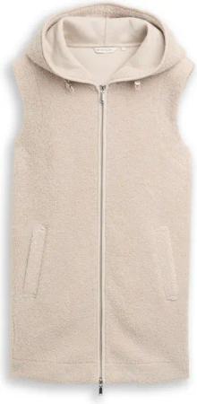 TOM TAILOR Damen Teddy Weste mit Kapuze, beige, Uni, Gr. M