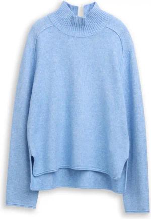 TOM TAILOR Damen Loose Fit Strickpullover mit Stehkragen, blau, Meliert, Gr. L