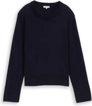 TOM TAILOR Damen Strickpullover mit Rundhalsausschnitt, blau, Meliert, Gr. L