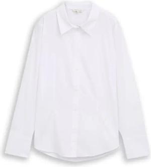 TOM TAILOR Damen Fitted Popeline Hemdbluse, weiß, Uni, Gr. 42