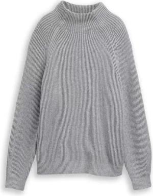 TOM TAILOR Damen Loose Fit Strickpullover mit Stehkragen, grau, Meliert, Gr. S