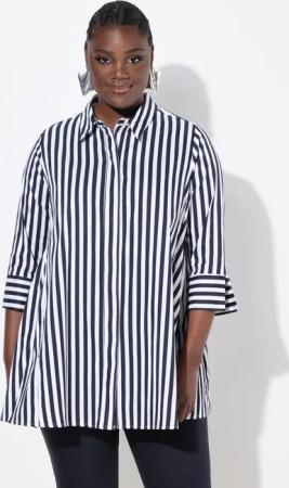 Ulla Popken Hemdbluse Bluse Streifen Godetfalten