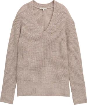 TOM TAILOR Damen Strickpullover mit V-Ausschnitt, braun, Meliert, Gr. XXXL