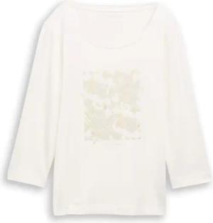 TOM TAILOR Damen Langarmshirt mit Print, weiß, Uni, Gr. S