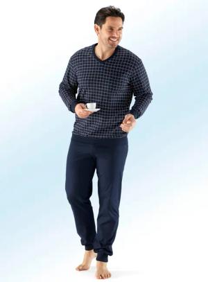Schiesser Schlafanzug mit V-Ausschnitt und Bündchenabschlüssen