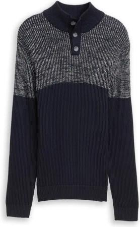 TOM TAILOR Herren Troyer Strickpullover mit Knopfleiste, weiß, Meliert, Gr. M