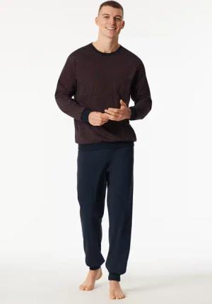 Schlafanzug lang Bündchen Brusttasche rotbraun gemustert - Comfort Essentials 50