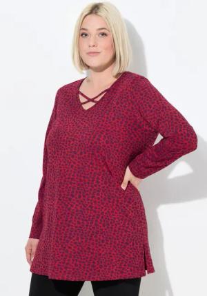 Ulla Popken Longshirt Longshirt Leomuster V-Ausschnitt