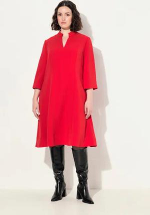 Ulla Popken Jerseykleid Midikleid Stehkragen V-Ausschnitt