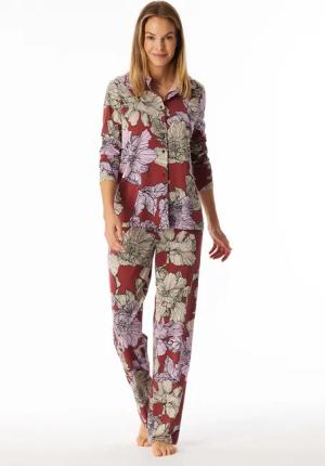 Pyjama lang Jersey Aloe Vera Blumen dunkelrot - Selected Premium 44