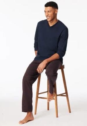 Schlafanzug lang V-Ausschnitt Brusttasche rotbraun gemustert - Comfort Essentials 52