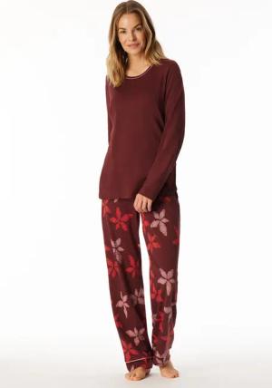 Schlafanzug lang Blumen burgund - Comfort Nightwear 48