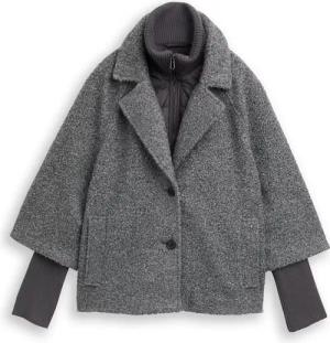 TOM TAILOR Damen Bouclé Cape Jacke im 2-in-1-Look, grau, Meliert, Gr. XXL
